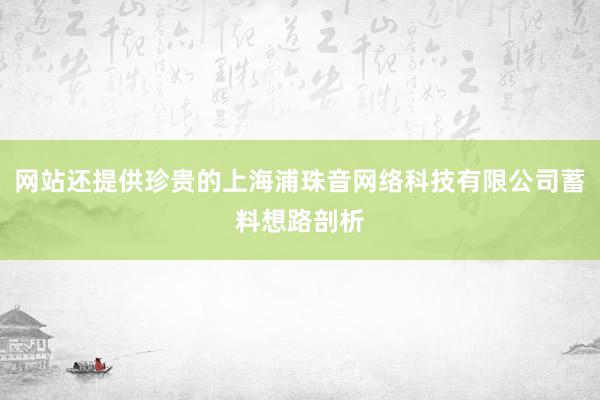 网站还提供珍贵的上海浦珠音网络科技有限公司蓄料想路剖析